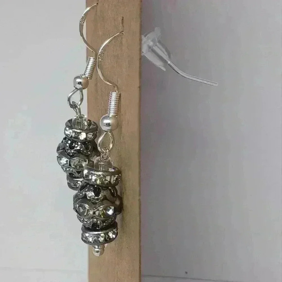 HANDMADE Rhinestone beaded 925 earrings - Picture 2 of 3